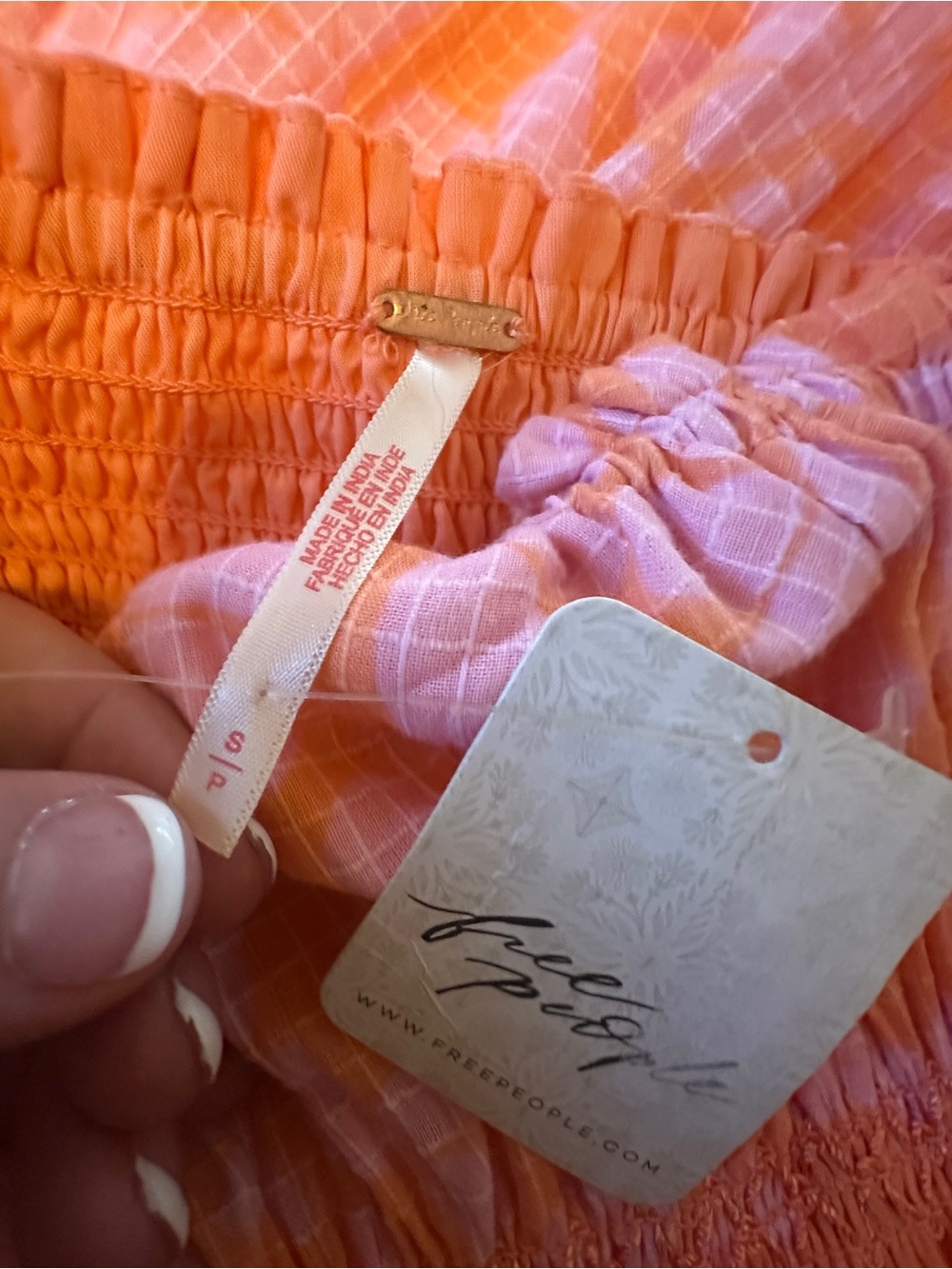 Free People Pink and Orange Smocked Strapless Mini Dress NWT - Picture 4 of 11